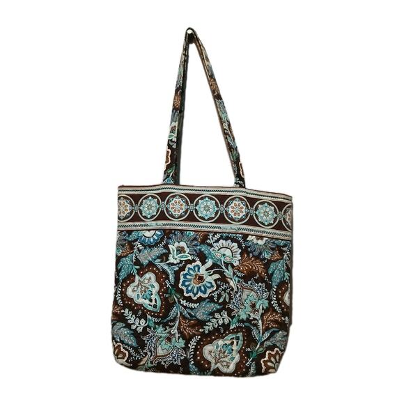 Vera Bradley Java Blue Tote Bag Purse Paisley Print Brown Blue Fabric Handbag - Picture 5 of 9